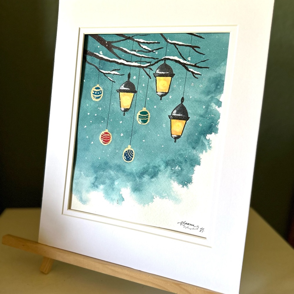 🎉SALE! Hand-Made New Watercolor Art Lanters in Snow - Picture 3 of 7